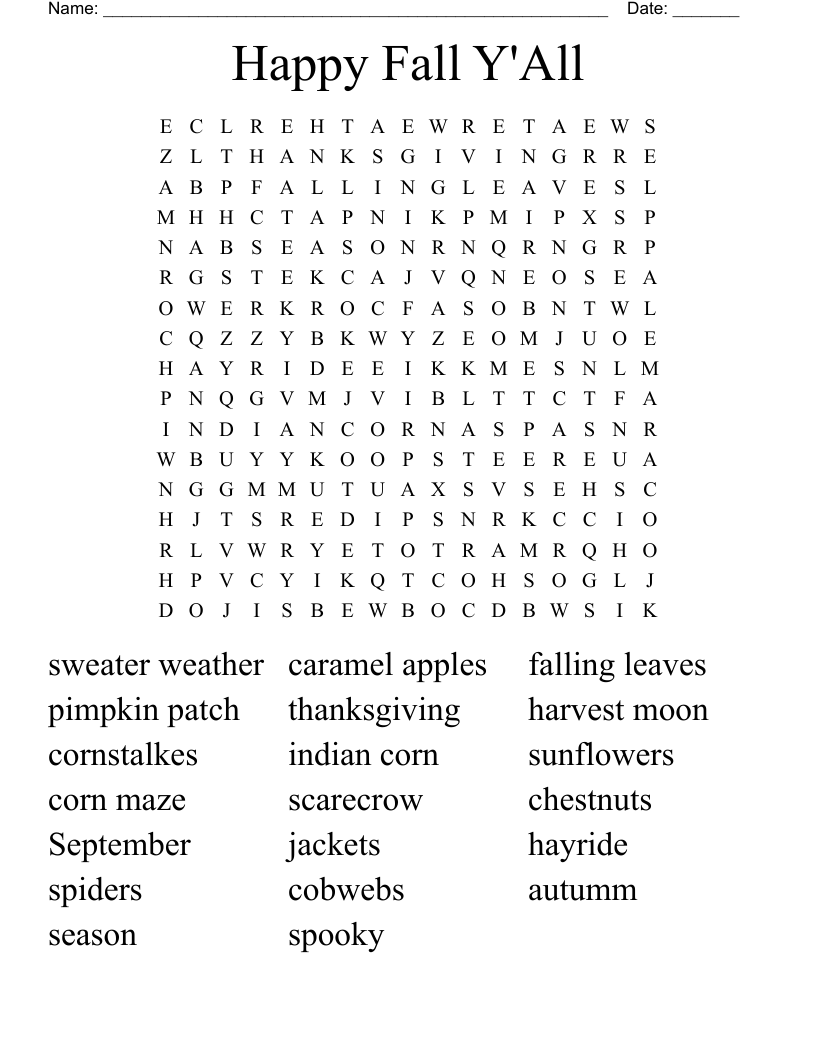 Happy Fall Y All Word Search WordMint
