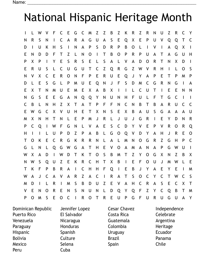 Happy Hispanic Heritage Month Word Search WordMint