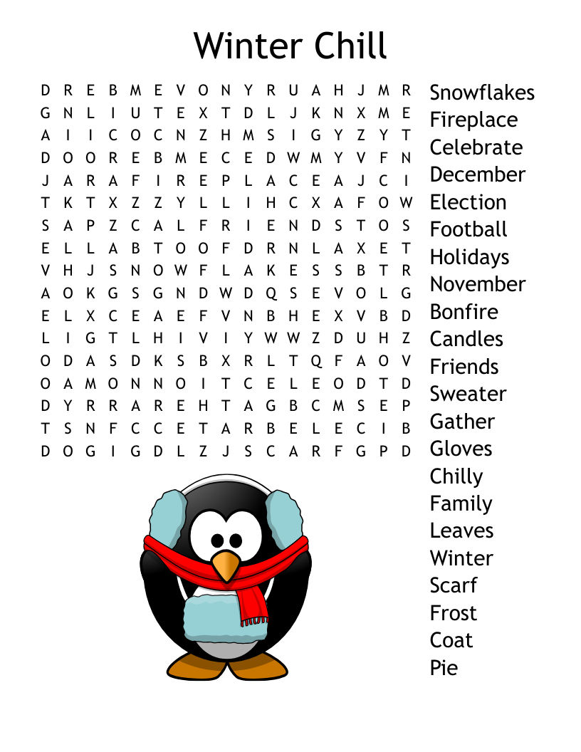 December Word Search Easy Printable
