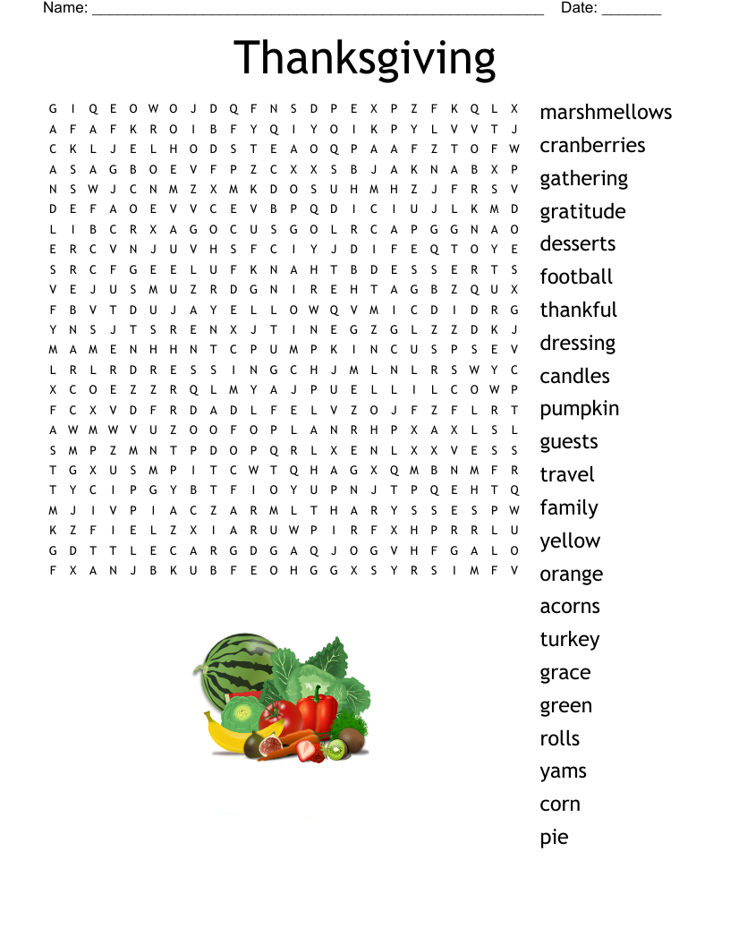 Printable Thanksgiving Word Search Hard