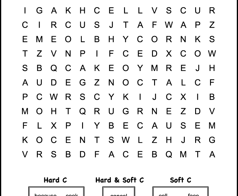 Hard C Soft C Word Search Tree Valley Academy