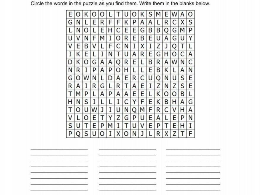 Hard Word Search Puzzle Spelling Words Well