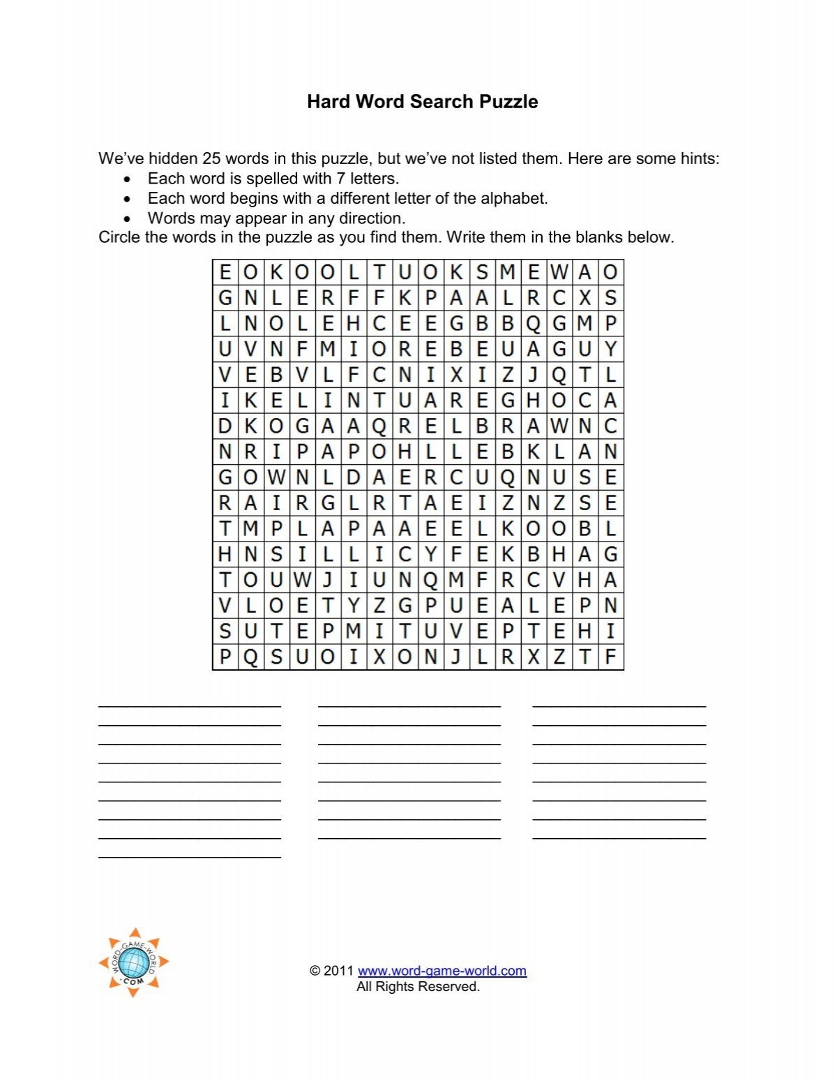 Hard Word Search Puzzle Spelling Words Well
