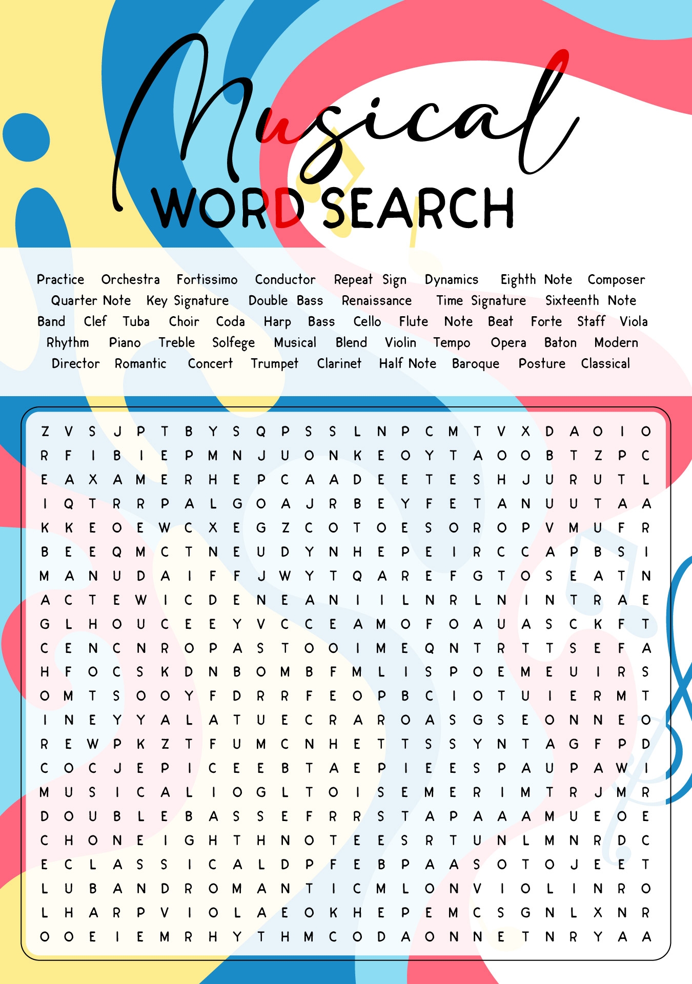 Hard Word Search Printable Musicians