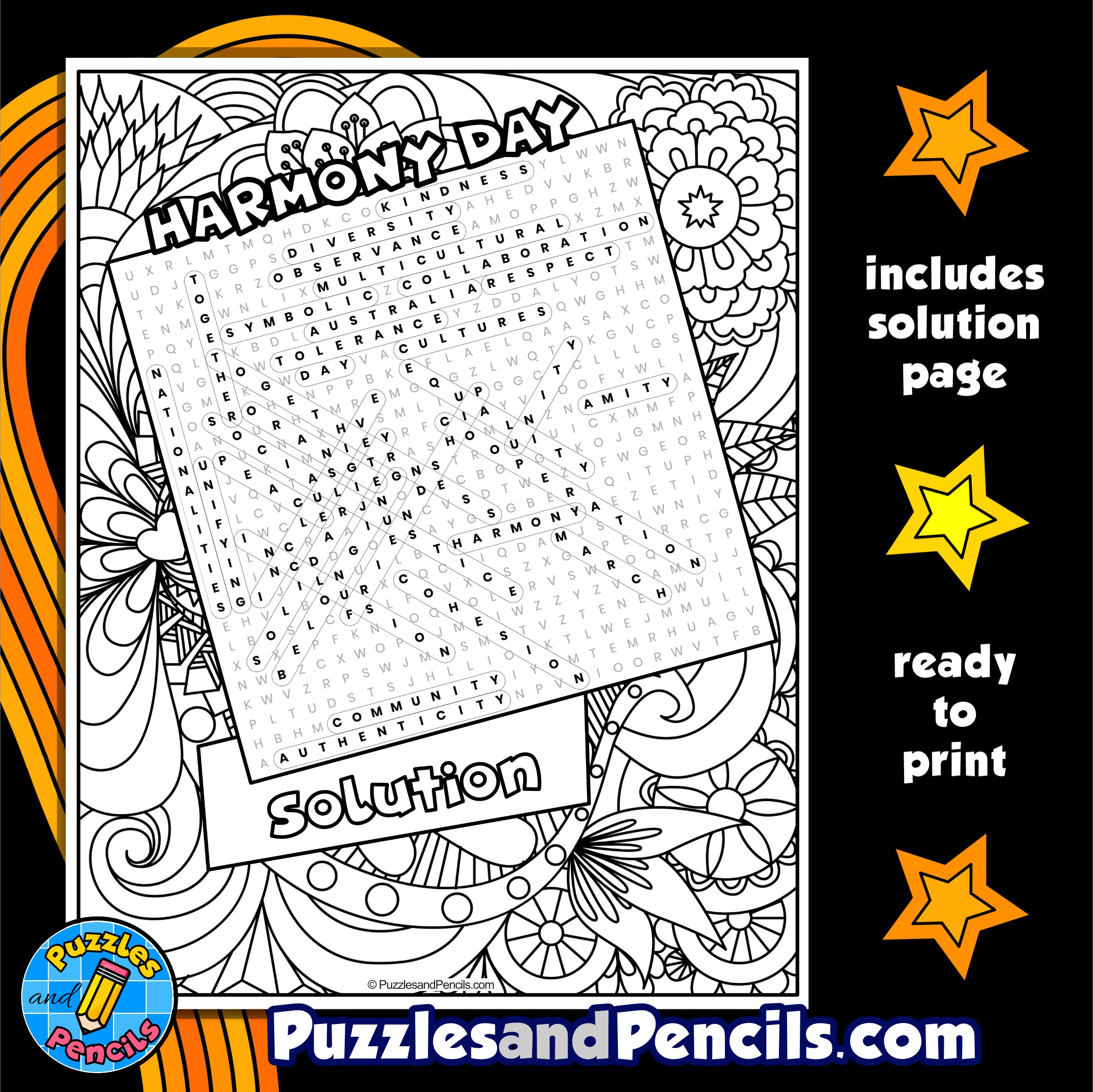 Harmony Day Word Search Puzzle Holidays Around The Wordsearch Made By Teachers
