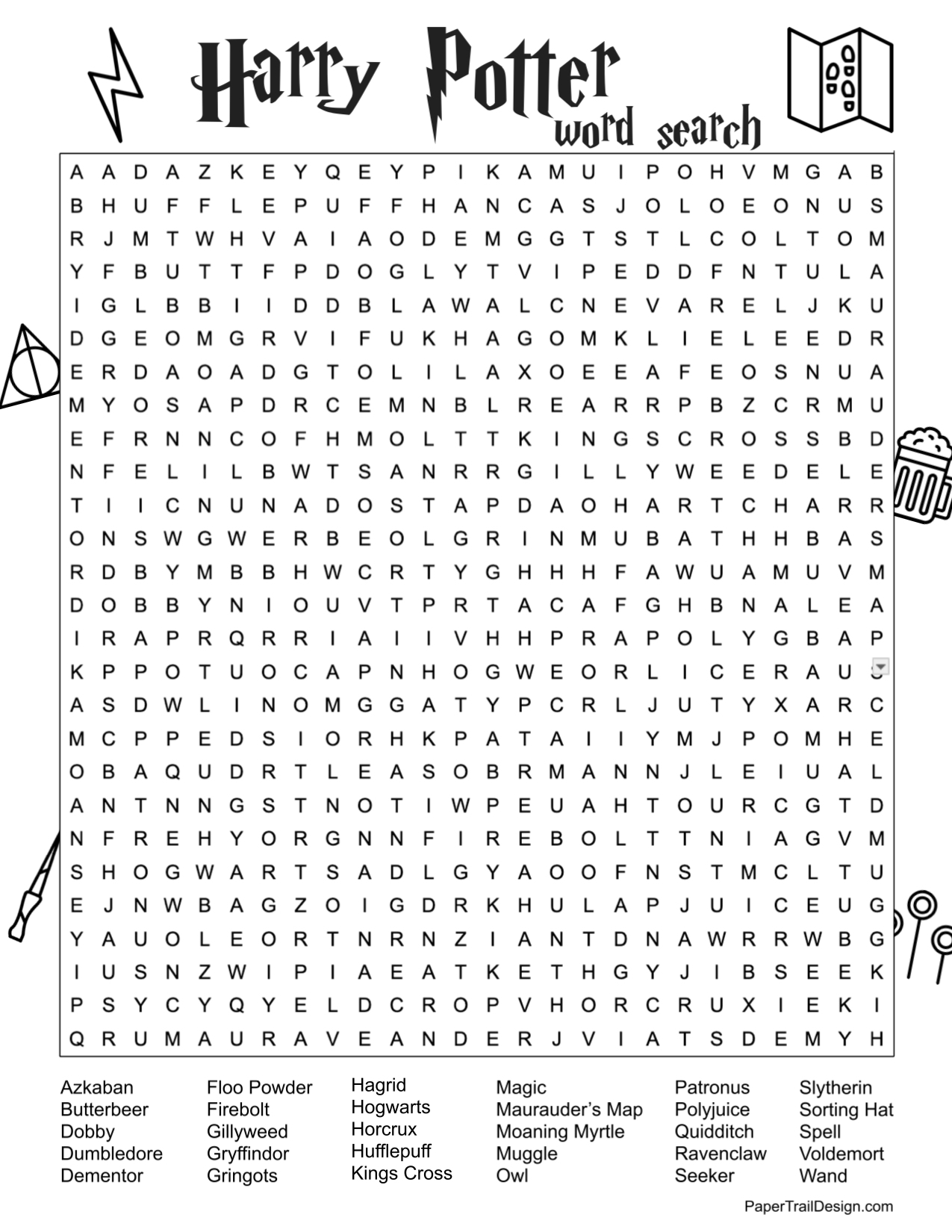 Harry Potter Word Search Paper Trail Design