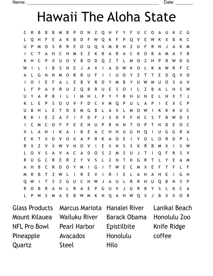 Hawaii The Aloha State Word Search WordMint