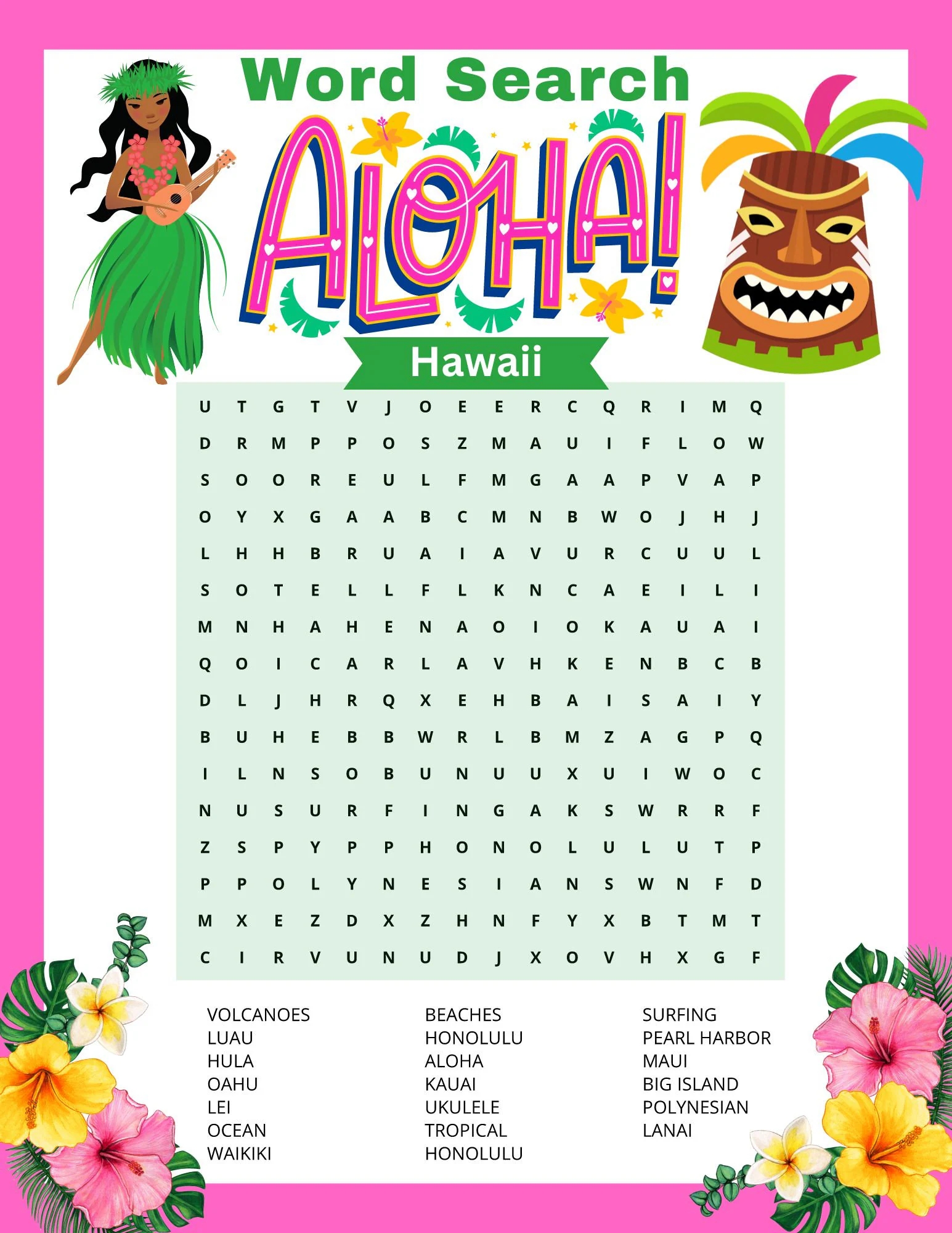 Hawaii Word Search Printable