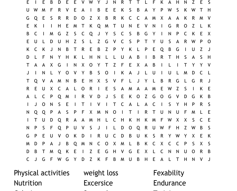 HEALTH AND FITNESS Word Search WordMint