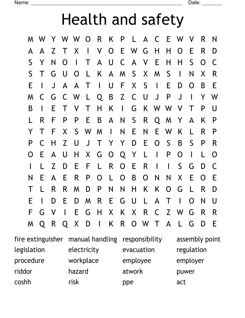 Health And Safety Word Search WordMint