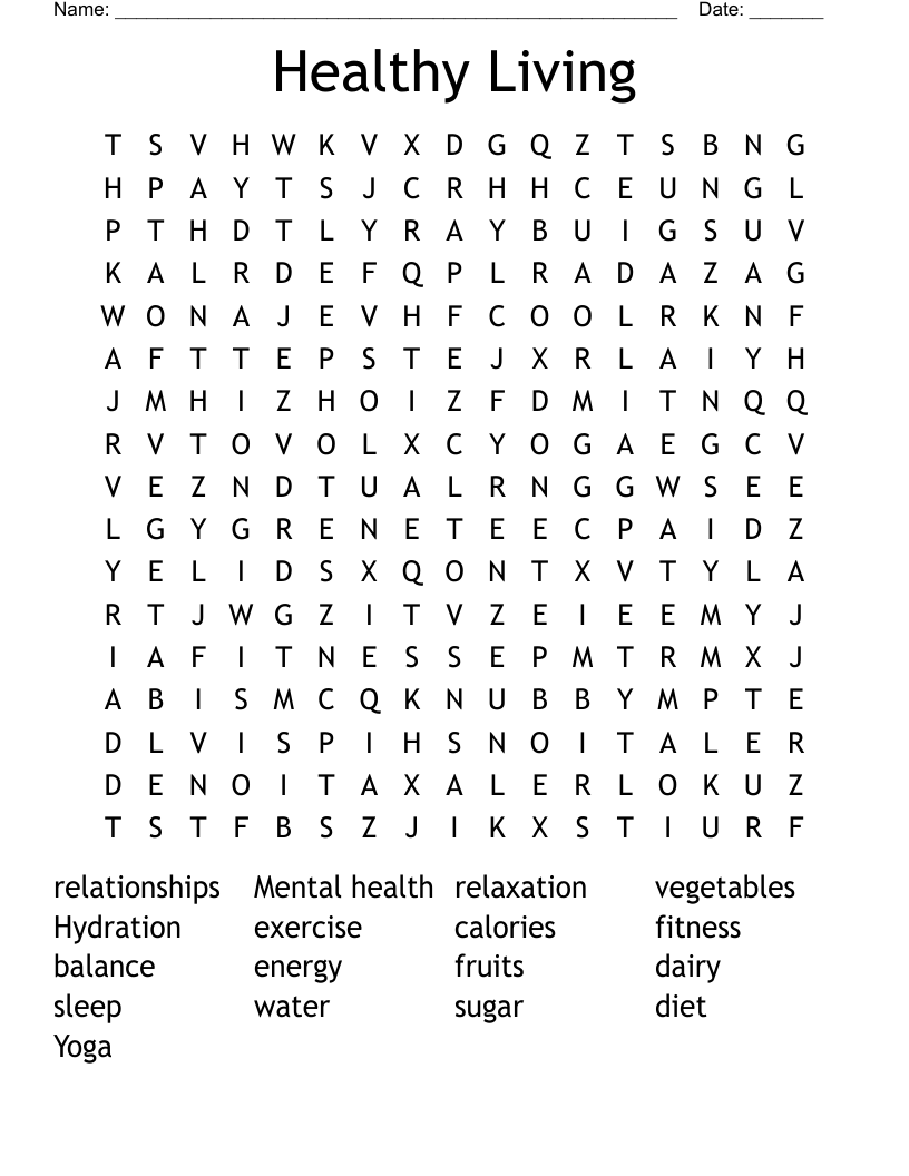 Healthy Living Word Search WordMint