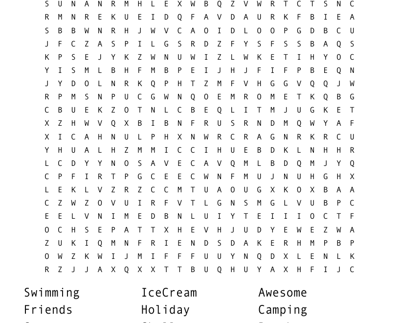 Hello Summer Word Search WordMint