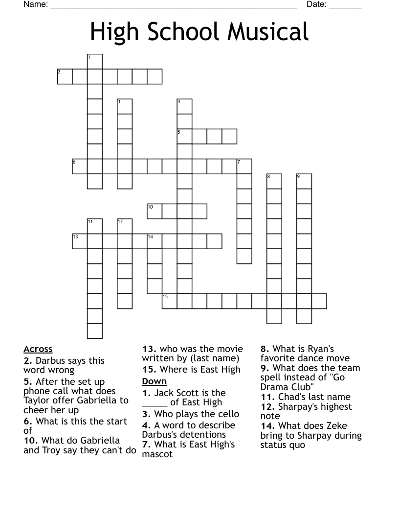 High School Musical Crossword WordMint