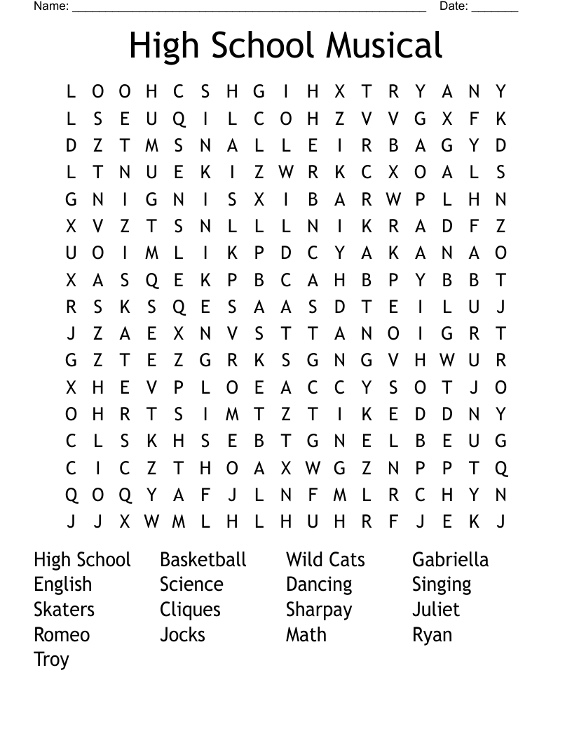 High School Musical Word Search WordMint