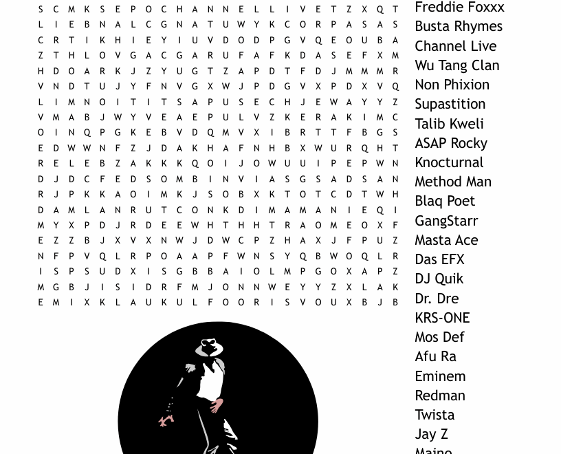 Hip Hop Artists Producers Word Search WordMint