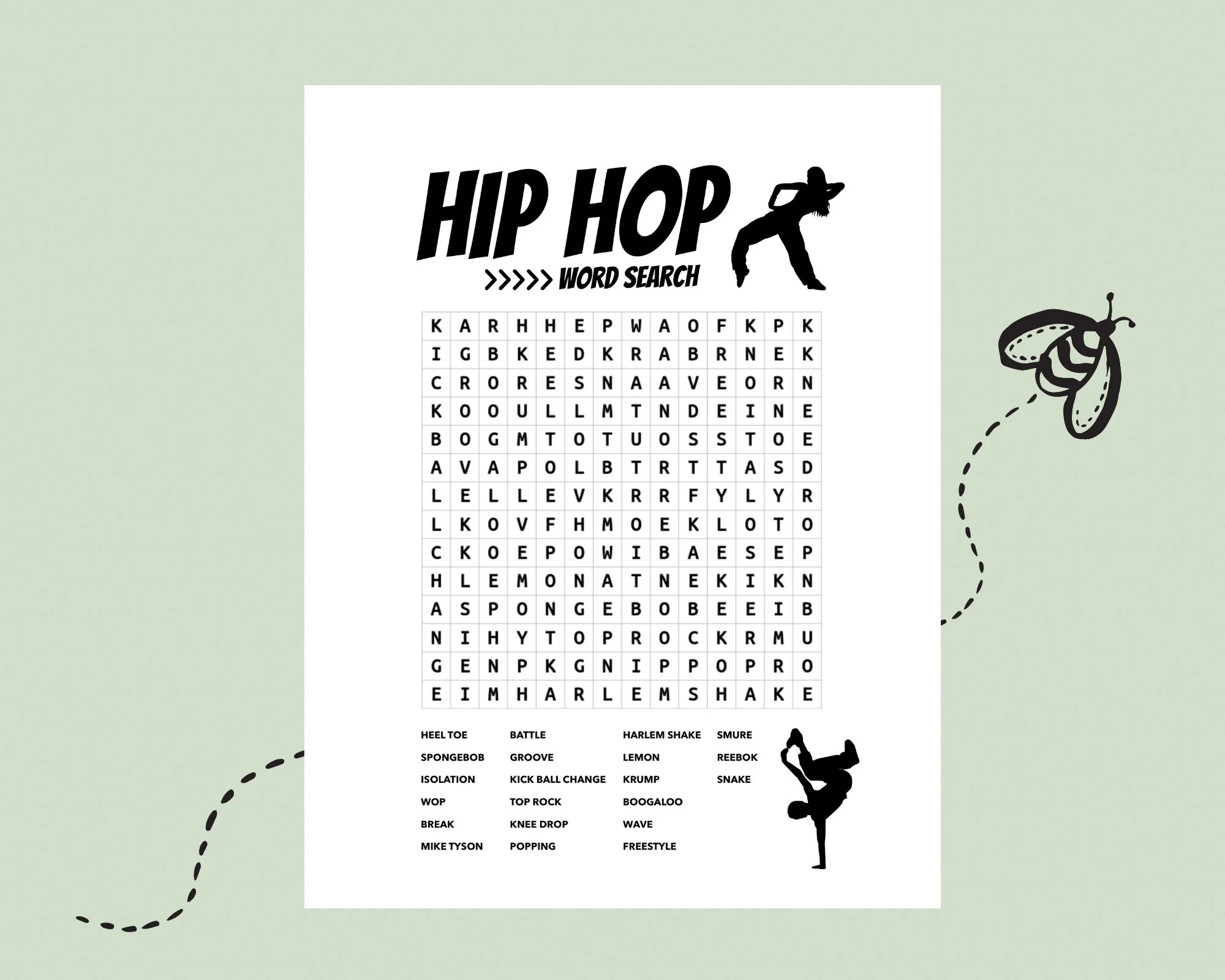 Hip Hop Dance Word Search Dance Teacher Supplies Kids Activity Etsy