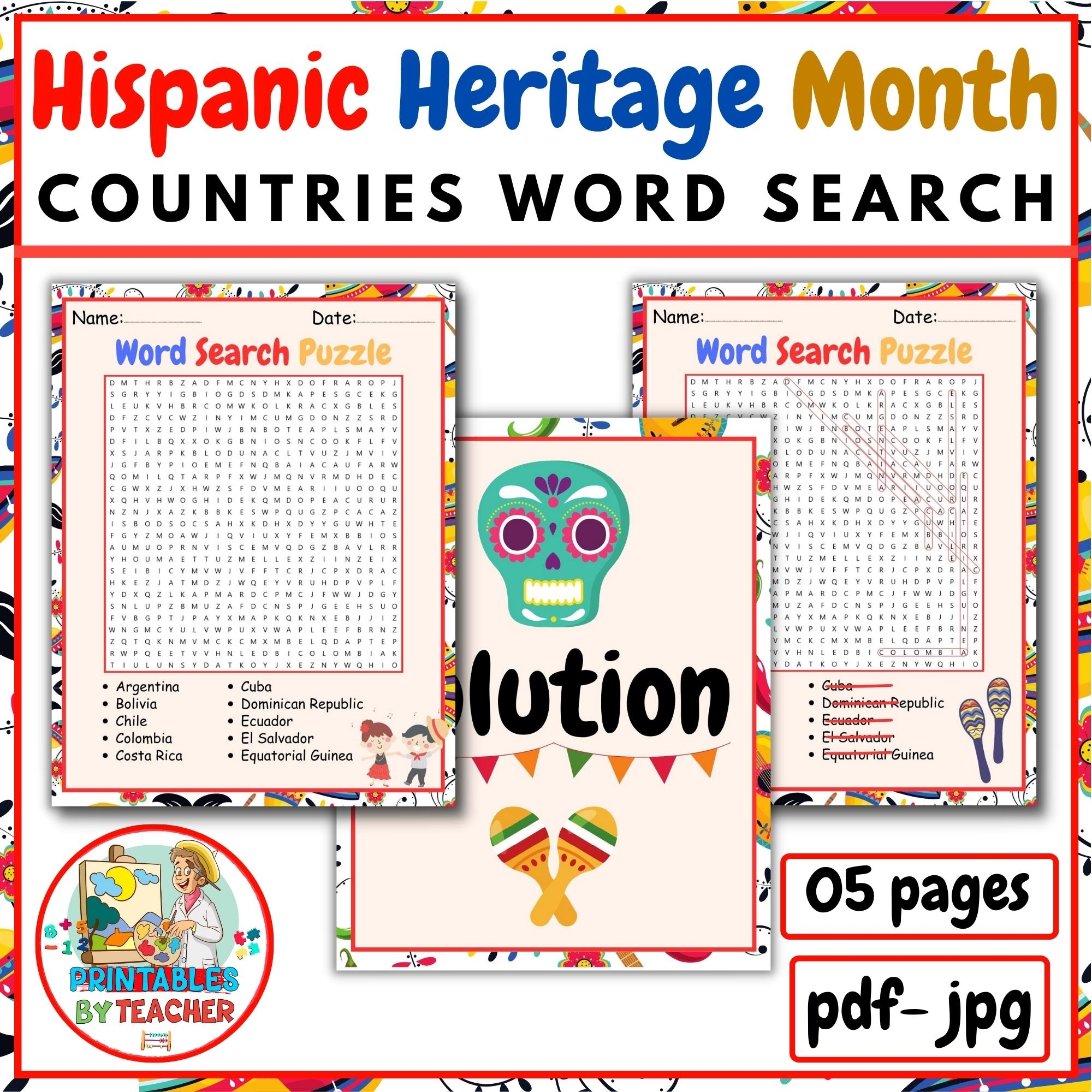 Hispanic Heritage Printable Word Search