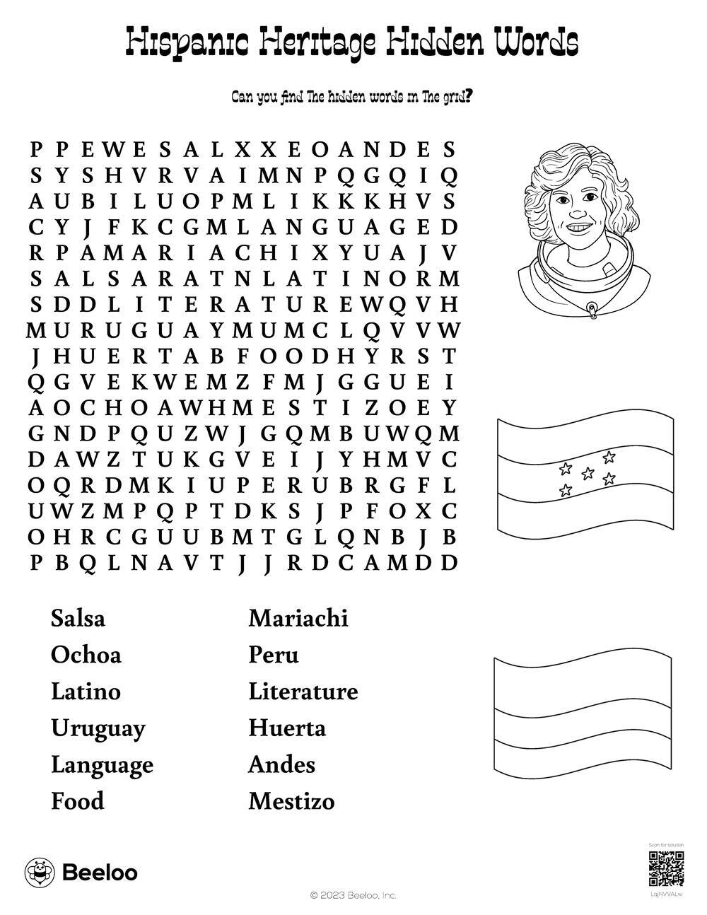Hispanic Heritage Hidden Words Beeloo Printable Crafts And Activities For Kids