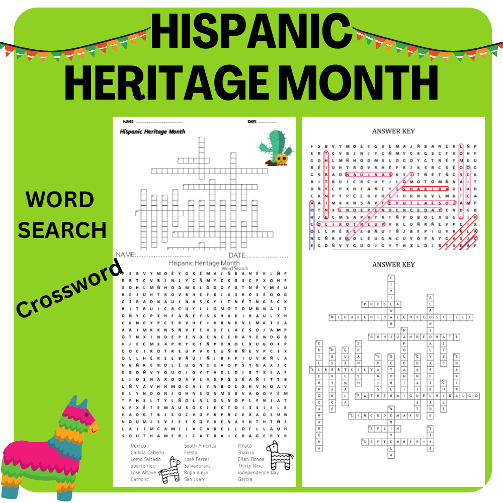 Hispanic Heritage Month Crossword Word Search Puzzle Made By Teachers