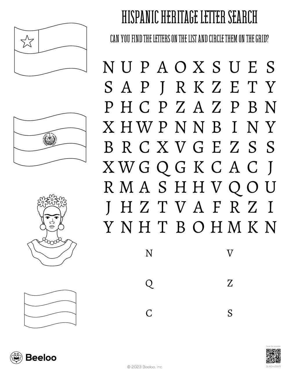 Hispanic Heritage themed Word Searches Beeloo Printable Crafts And Activities For Kids