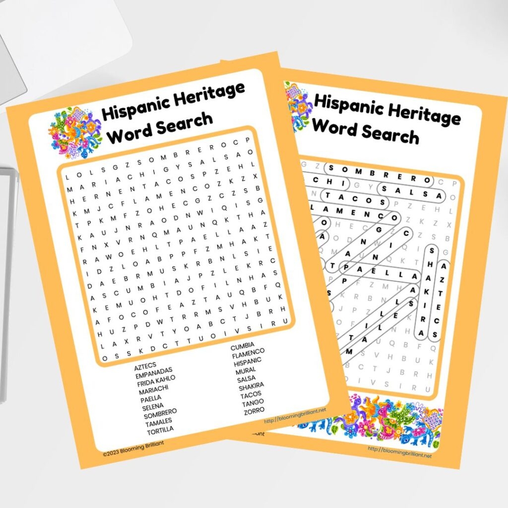 Hispanic Heritage Word Search A Fun Way To Learn About Latin American Culture Blooming Brilliant
