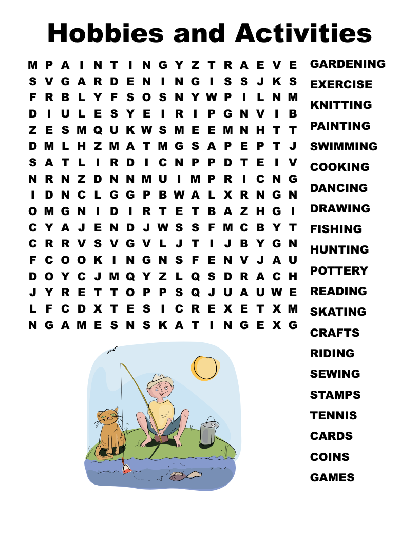 Hobbies And Activities Word Search WordMint