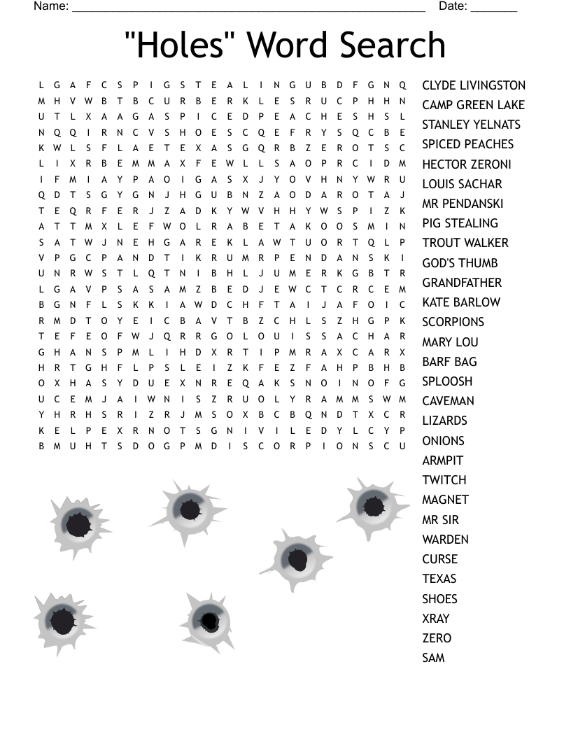 Holes Word Search Puzzle WordMint