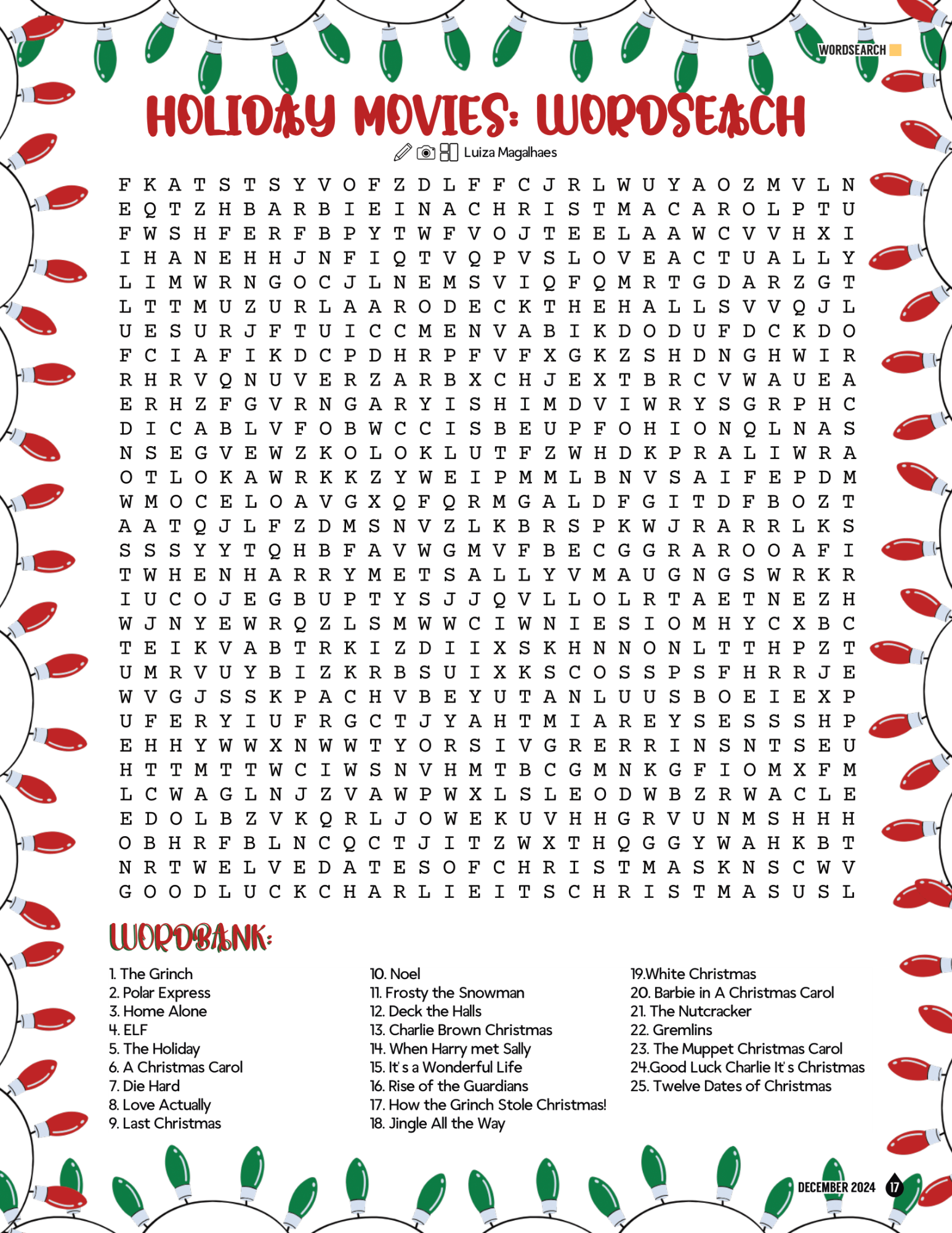 Holiday Movies Wordsearch Drops Of Ink