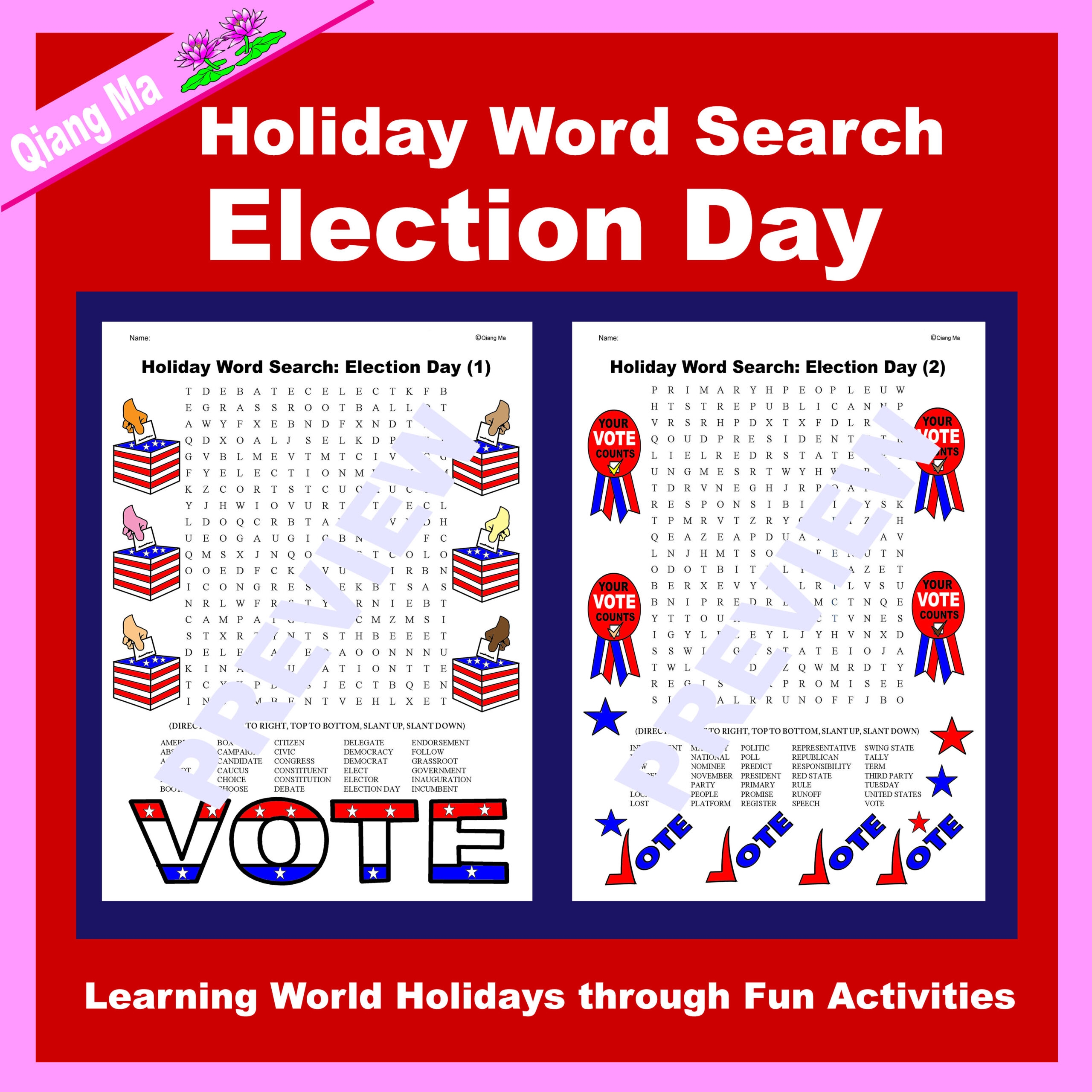 Holiday Word Search Election Day Made By Teachers