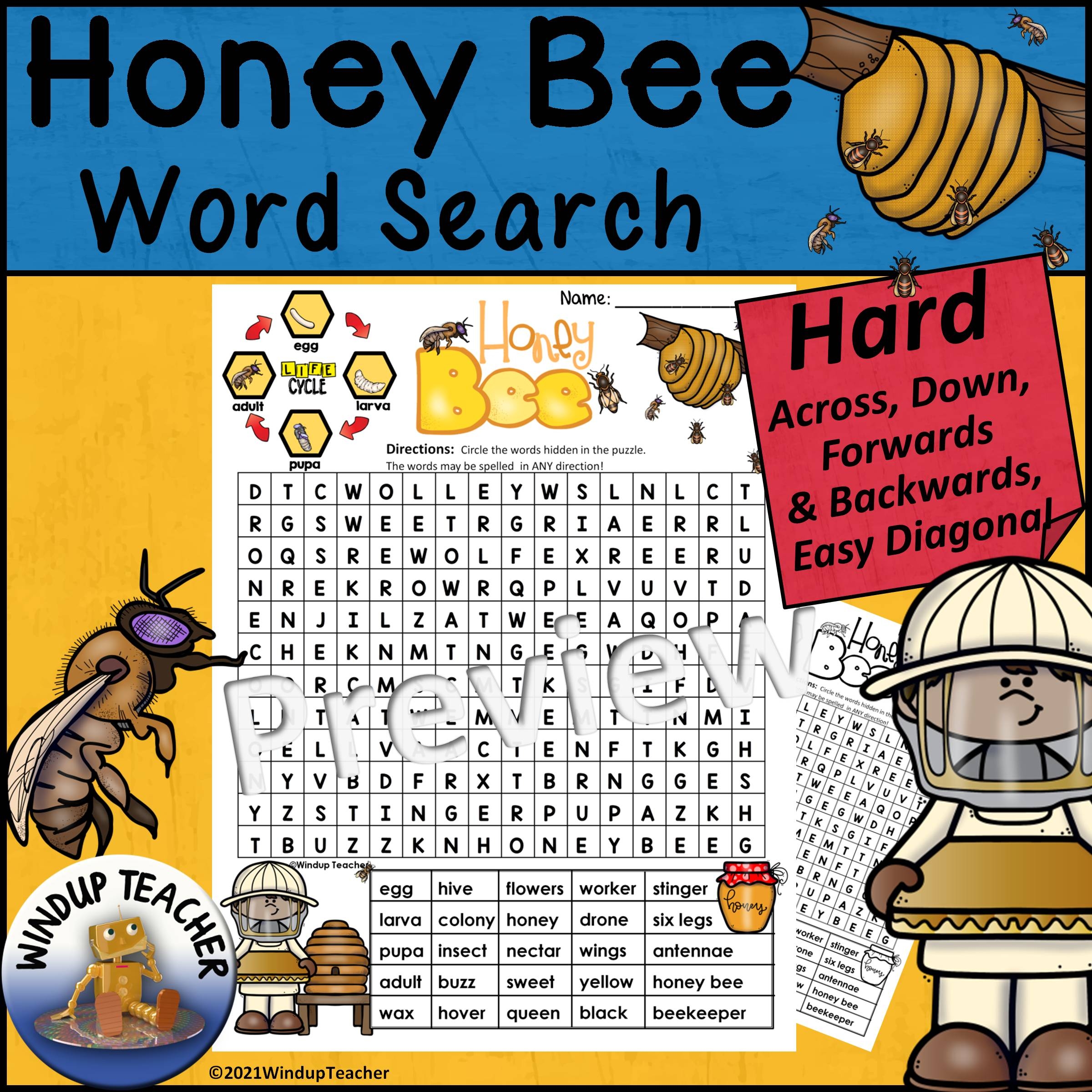 Honey Bee Word Search Hard Made By Teachers