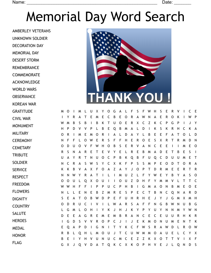 Honoring Our Military Word Search WordMint