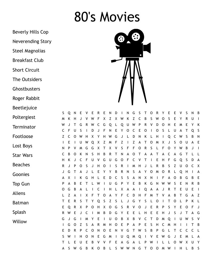 Horror Movies Word Search WordMint