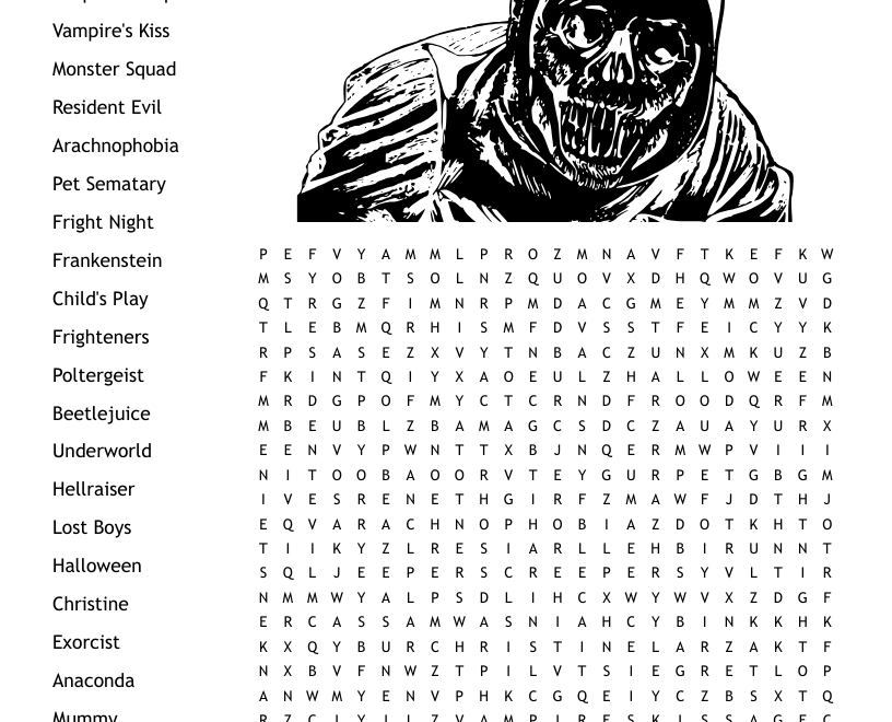 Horror Search Word Search WordMint