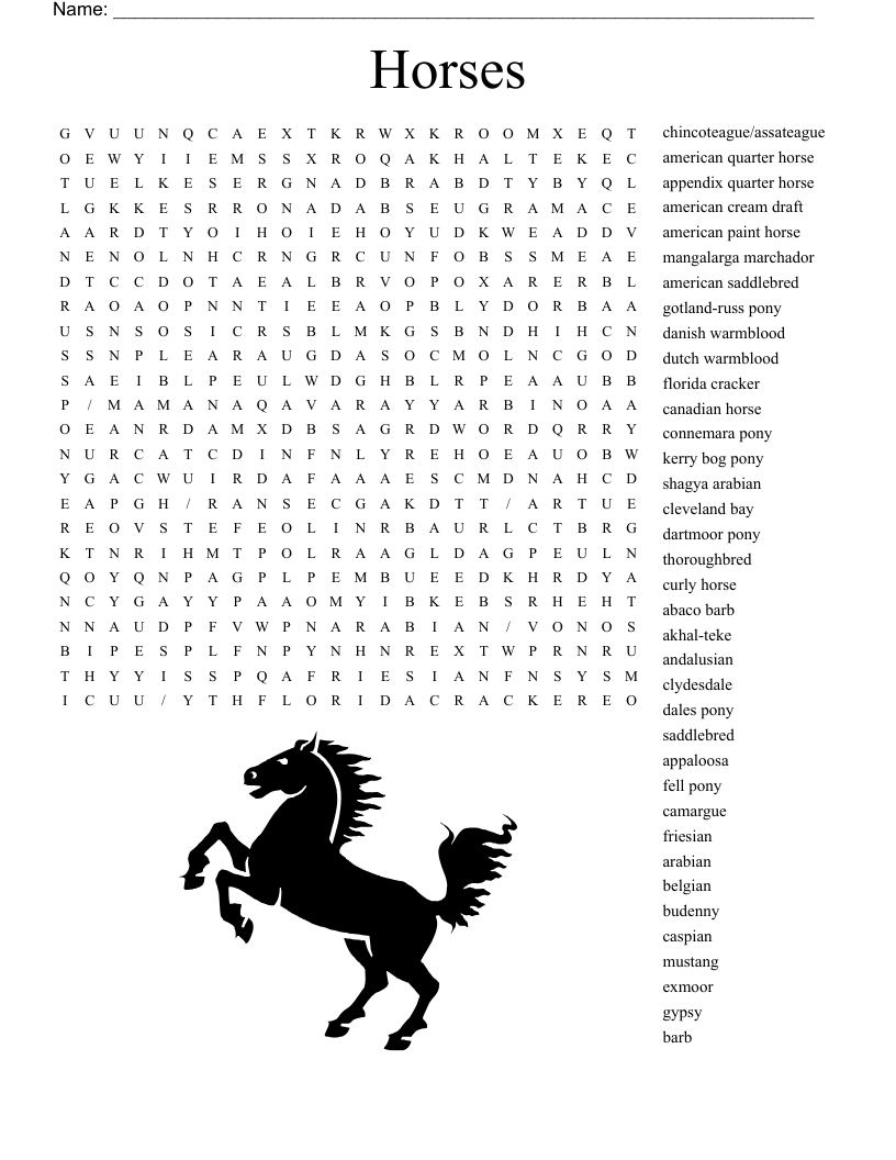 Horse Breeds Word Search WordMint