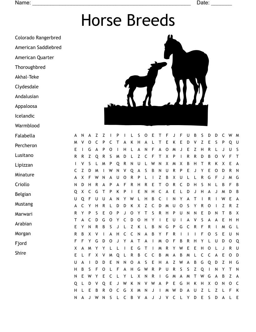 Free Printable Horse Word Searches