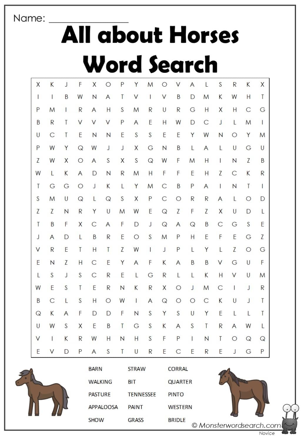 Horse Word Search Worksheets Library