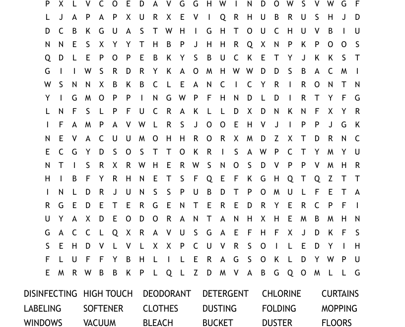 HOUSEKEEPING And LAUNDRY Word Search WordMint