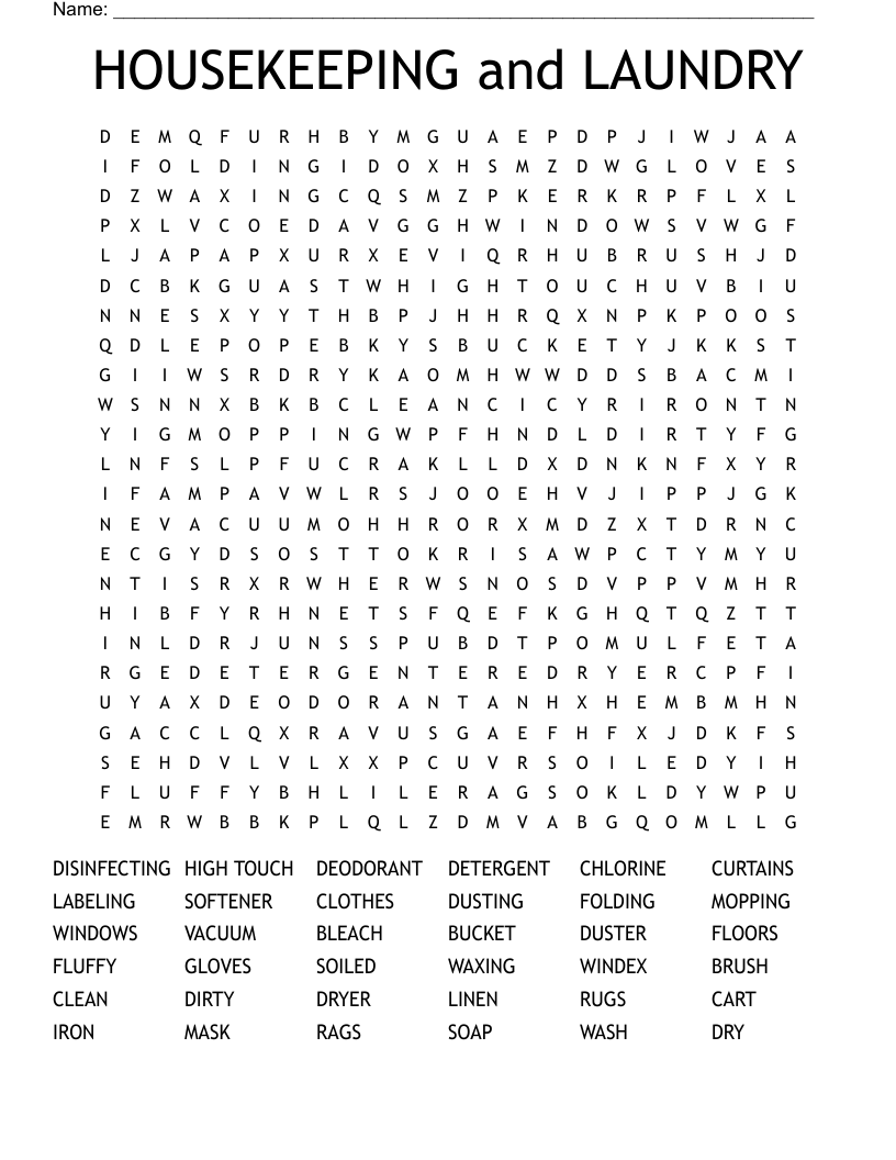 HOUSEKEEPING And LAUNDRY Word Search WordMint