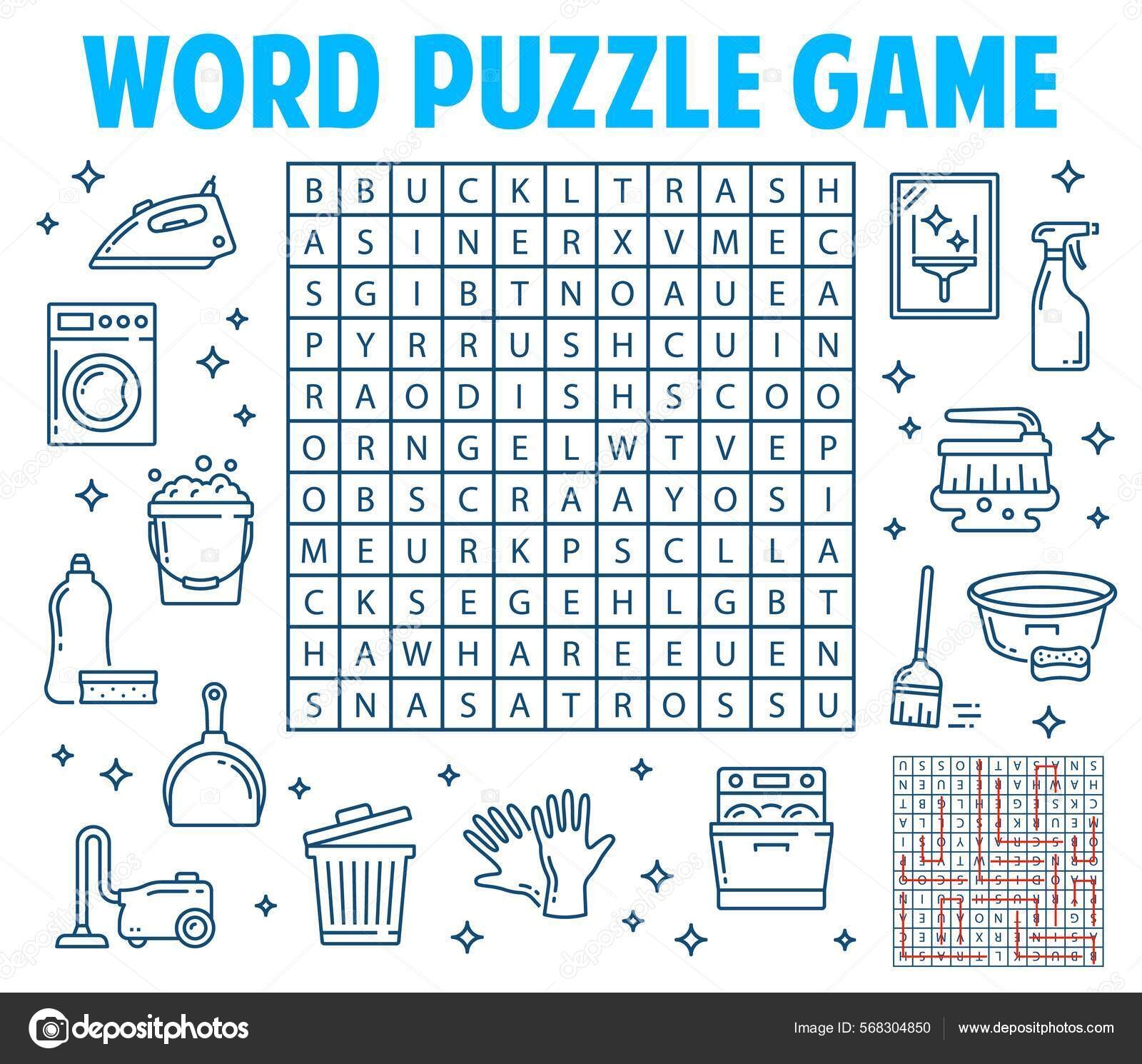 Housing Washing Cleaning Tools Word Search Puzzle Game Vector Worksheet Stock Vector By Seamartini 568304850