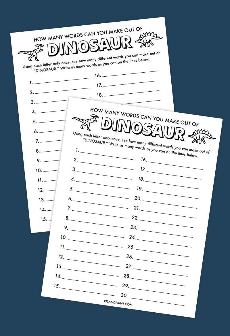 How Many Words Can You Make Out Of Dinosaur Free Printable Game Pjs And Paint