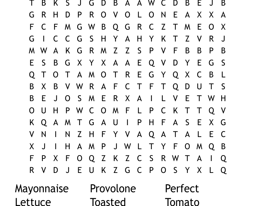 How To Make A Sandwich Word Search WordMint