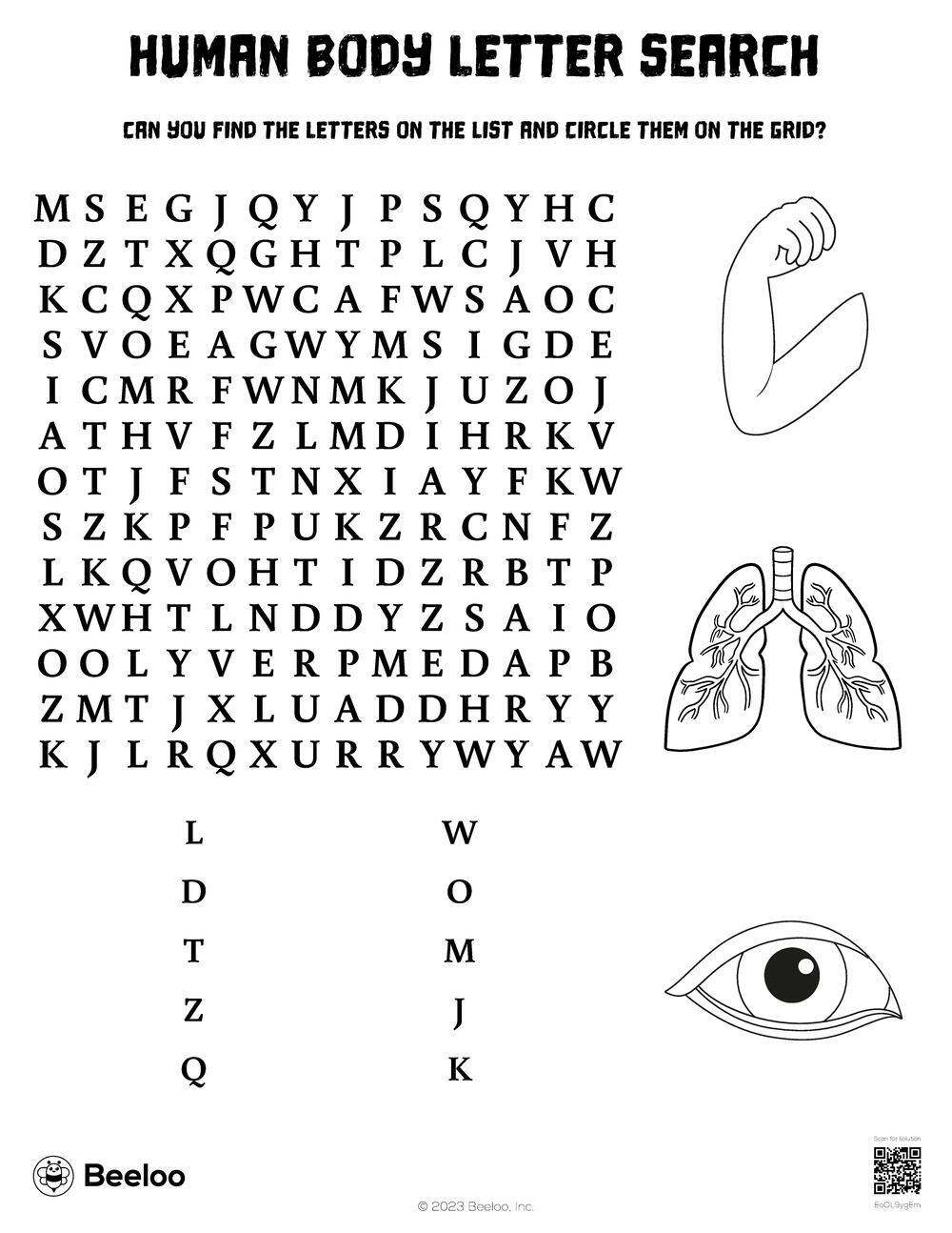 Human Body Letter Search Beeloo Printable Crafts And Activities For Kids