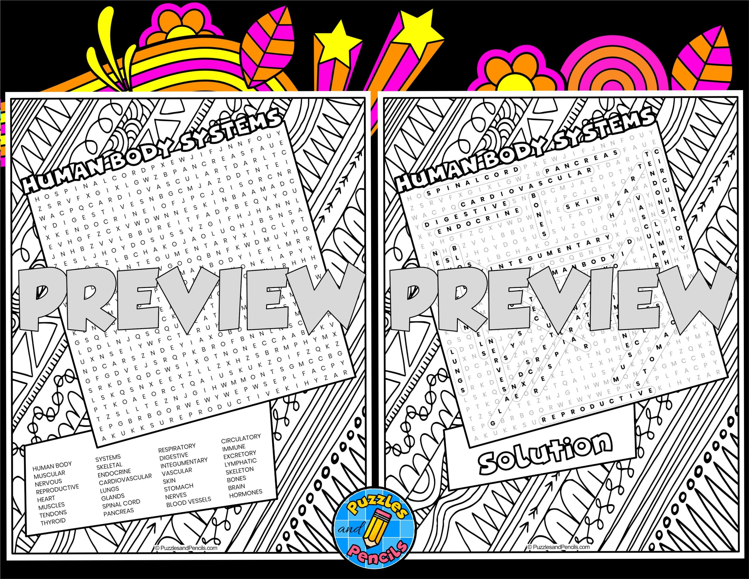 Body Systems Word Search Printable Word Search