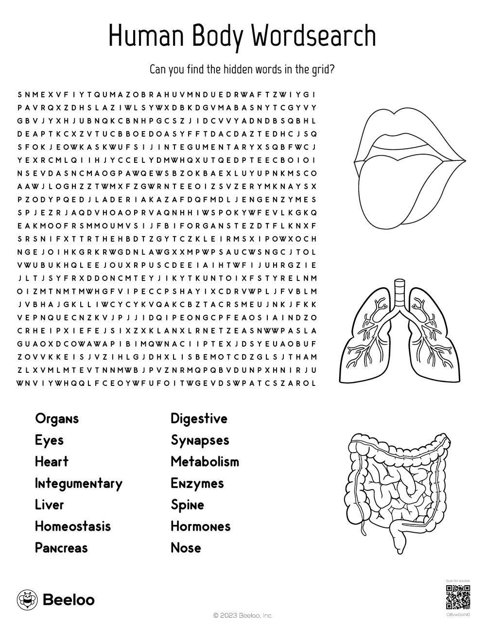 Human Body Wordsearch Beeloo Printable Crafts And Activities For Kids