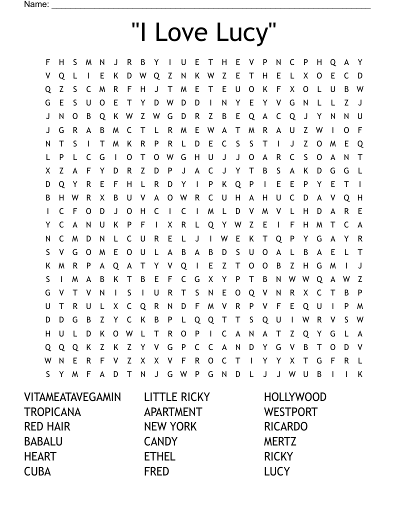 I Love Lucy Word Search WordMint