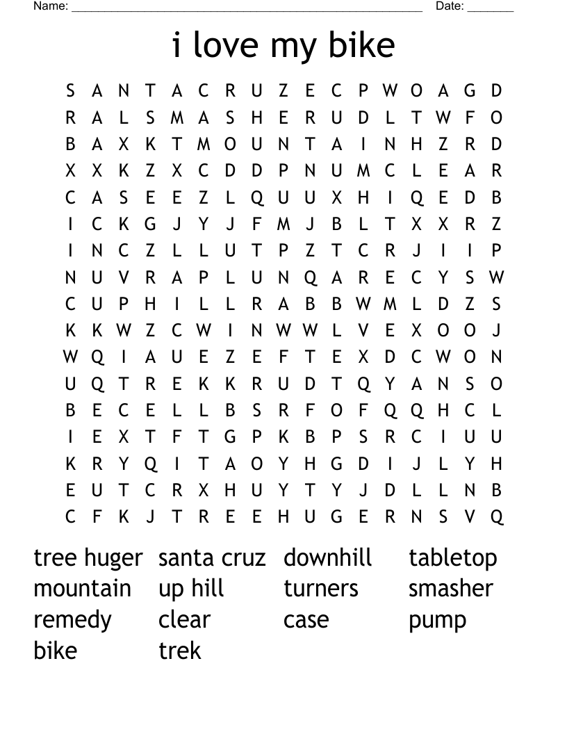 I Love My Bike Word Search WordMint I Love My Bike Word Search WordMint