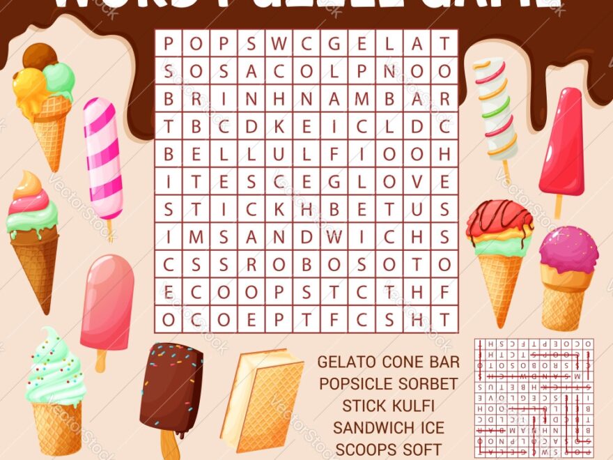 Ice Cream Cones And Desserts Word Search Puzzle Vector Image