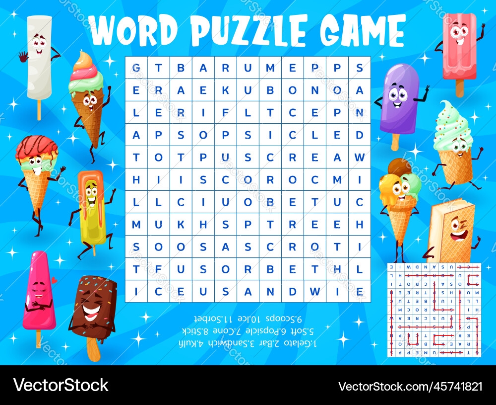 Ice Cream Dessert Characters Word Search Puzzle Vector Image