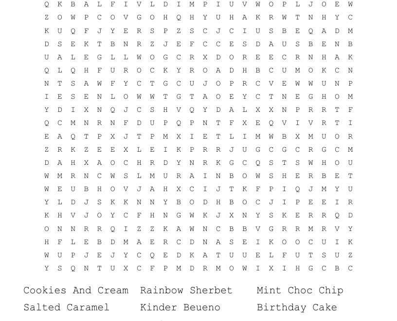 Ice Cream Flavours Word Search WordMint