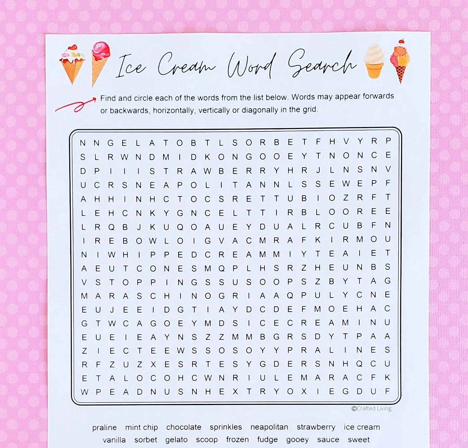 Ice Cream Printable Word Search Snacks Word Puzzle Party Game Brain Teaser Game Classroom Home School Family Activity Food Game Etsy